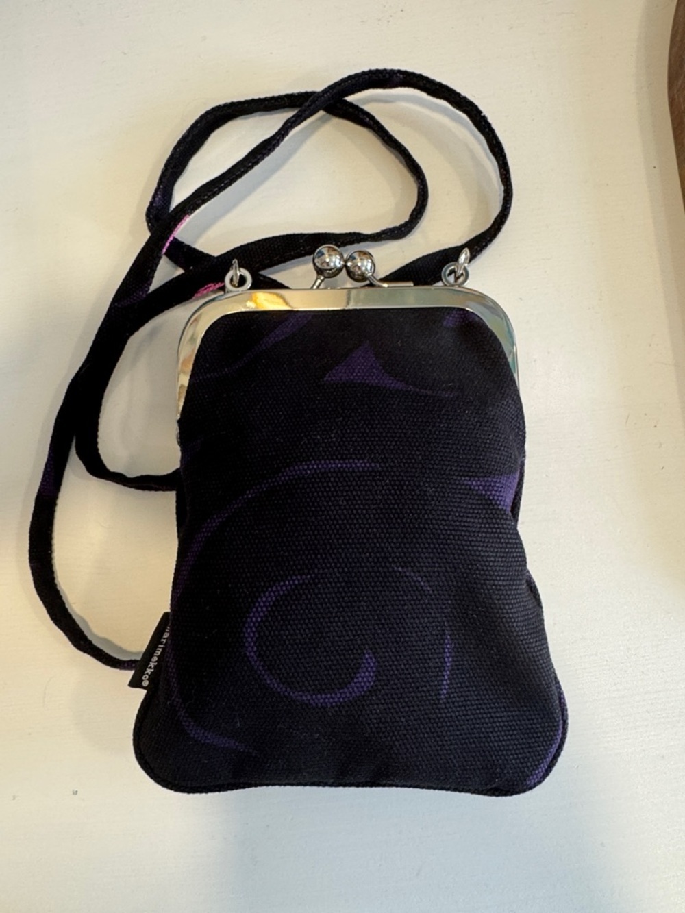 Marimekko Small Pikkuinen Purple and Black  Crossbody Purse Kisslock Closure